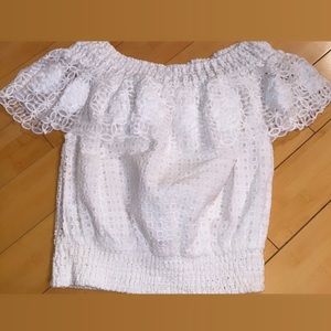 White cropped off the shoulder top